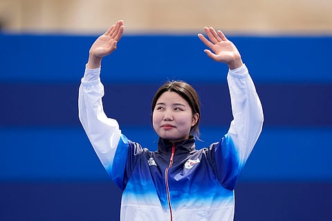 Archery women's individual medal ceremony: Silver medal winner South Korea's Nam Su-hyeon